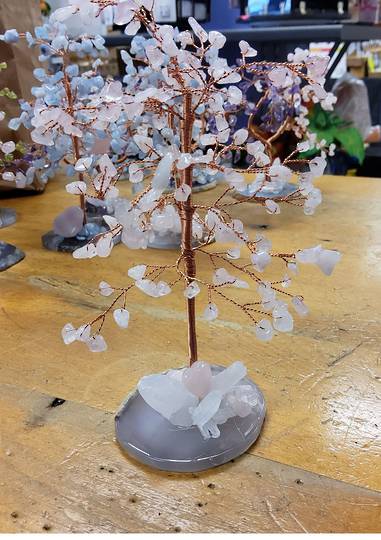 Rose Quartz with Rose Quartz Heart and Quartz Crystal Tree (Matt503)